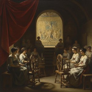 The Weaver’s Solitude: A Chiaroscuro Study In Crimson — Marc Duvallier