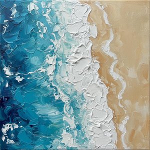 Cerulean Surge: A Monumental Study Of Impasto Tides And Ethereal Shorelines — David Moreau