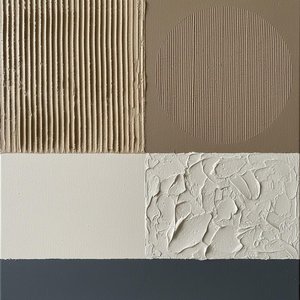 Monolithische Quadranten In Erdtönen Mit Rhythmischen Streifungen Und Skulpturalem Impasto-relief