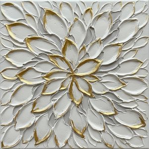Radiant Gilded Petals In A Sculptural Dance Of White And Gold Relief — David Moreau