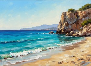 Monumental Ochre Cliffs Overlooking The Rhythmic Surge Of Cerulean Tides — Christian Noiret