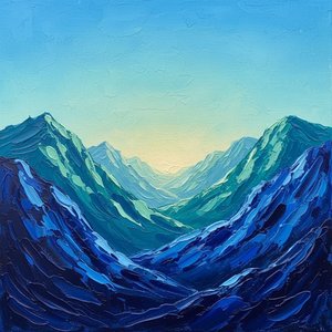 Ethereal Midnight Valleys: A Monumental Study In Impasto Blue And Luminous Horizon — Christian Noiret