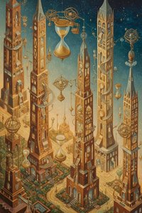 The Alchemist's Chronometry: An Eternal Ascent — Jacques Villedieu, Surrealism (mexican / Mystical Symbolism)