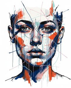 Alma Fragmentada En Bermellón Y Cian: Una Visión Singular De Simetría Caótica — Christian Noiret