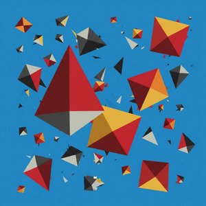 Fragmentierte Geometrie In Ceruleanem Leerraum: Eine Monumentale Studie Schwebender Karmesinroter Polyeder — Laurent Fabre
