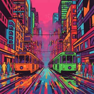 Convergență Cromatică: O Simfonie Monumentală A Mișcării Urbane Și Luminii Geometrice Vibrante — Caroline Pelletier