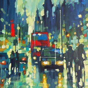 Lluvia De Medianoche: Una Impresión Singular De Ecos Carmesí Y Crepúsculo Urbano — Caroline Pelletier