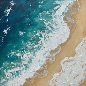 조각적인 임파스토 걸작 속 틸 블루와 모래의 덧없는 파도 — David Moreau