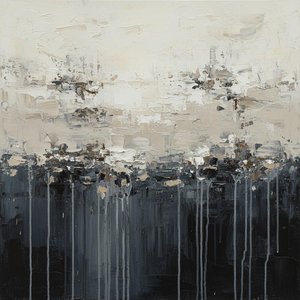 Ethereal Fragments Of A Dissolving Horizon In Charcoal And Cream Impasto — David Moreau