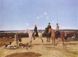 Hunters On Horseback In Oberbayerischer Landscape — Wilhelm Von Kobell
