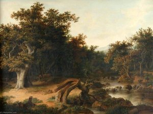 Landscape With Trees, Cattle, And Stream — Robert Ladbrooke