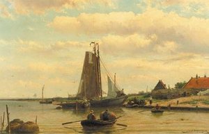 A Sunny Day With Fisherfolk Setting Out Fish Traps — Johannes Hermann Barend Koekkoek