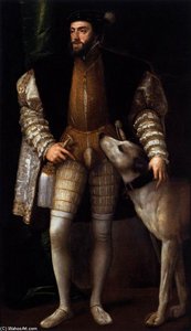 Charles V Standing With His Dog — Titian