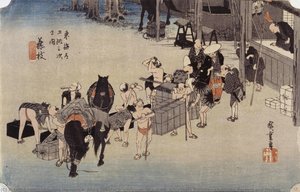 Fujieda - Changing Porters And Horses — Utagawa Hiroshige