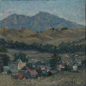 (village Scene With Mountains In The Distance), (painting) — Мария Агнес Йеркес