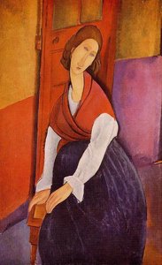 Jeanne Hebuterne en rojo shawl