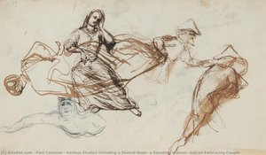 Estudios Variados Incluyendo Una Figura Sentada, Una Mujer De Pie Y Una Pareja Abrazo — Paul Cézanne