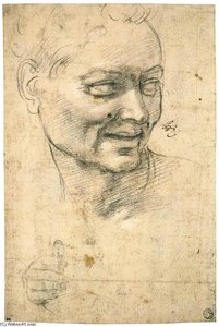 Head Study Of A Smiling Youth (recto) — Michelangelo Buonarroti