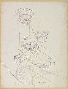 (untitled) Old Woman Weaving Baskets — Cheong Soo Pieng