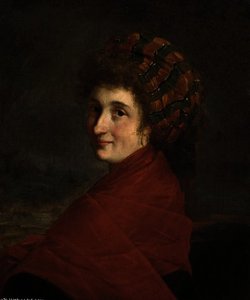 Portrait of a lady, bust-length, in a turban and a red shawl