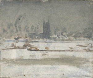Study Of A Barge On The Stour At Dedham In Snow — Sir Alfred James Munnings
