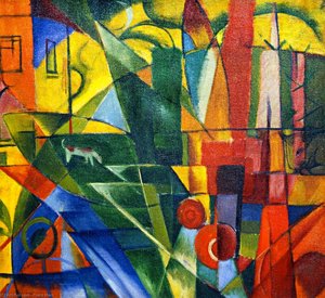 Landschaft Mit Haus Und Zwei Kühen (auch Bekannt Als Landschaft Mit Haus, Hund Und Rindern) — Franz Marc