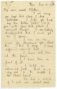 Letter From Wilfred Owens to Mother, Susan Owen