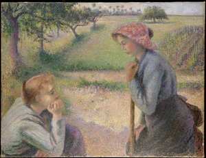 Two Peasant Woman Chatting — Camille Pissarro