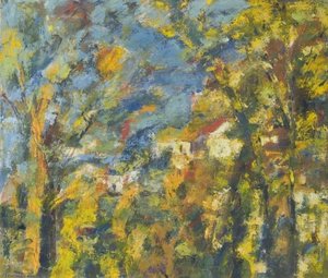 Hillside And Houses Framed By Trees, An Impressionist Study — Theodor Kern