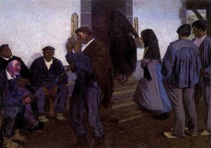 Pórtico De Una Iglesia De Vizcaya Antes De La Misa — Aurelio Arteta