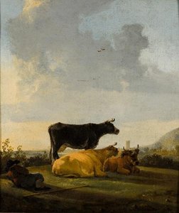Landscape With Three Cows And A Shepherd Boy — Aelbert Jacobsz Cuyp