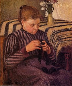 Young Girl Mending Her Stockings — Camille Pissarro