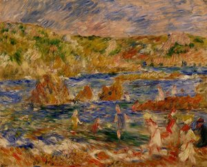 Children On The Beach At Guernsey — Pierre-auguste Renoir