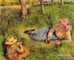 The Snack, Child And Young Peasant At Rest (also Known As Afternoon Break, Child And Young Peasant Woman Resting) — Camille Pissarro