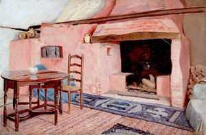 Interior Of Room In A Cottage At Chaldon, Surrey, With Fireplace — ერნესტ ს. კრისტსი