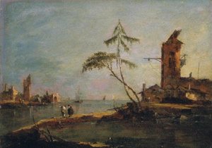 Vue De L'entrée D'un Chenal Avec Deux Tours — Francesco Lazzaro Guardi