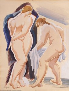 Two Nude Female Figures with a Cloth