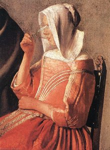 A Lady Drinking And A Gentleman (detail) — Johannes Vermeer