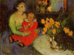 Matka A Dítě Za Květinovým Aranžmá — Pablo Picasso