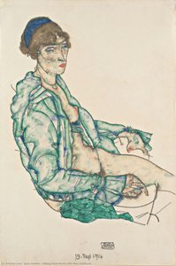 Sitting Semi-nude With Blue Hairband — Egon Schiele
