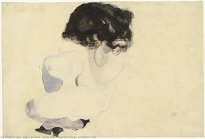 Nude avec collants violets et cheveux noirs