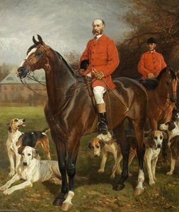 Godfrey Charles Morgan (1831–1913), 2nd Baron, 1st Viscount Tredegar, with His Huntsman, Mr Charles Barrett, in front of Tredegar