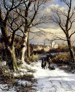 Barend Figures On A Snowy Road — Jan Hermanus Koekkoek