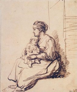 A Woman With A Little Child On Her Lap — Rembrandt Van Rijn