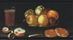 Still life with apples and other fruit on a tazza