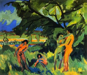 Spielende Nachte Manschen Unter Baum — Ernst Ludwig Kirchner