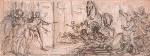 Design For An Engraving: Battle Of Troy With The Trojan Horse — Hubert François Gravelot