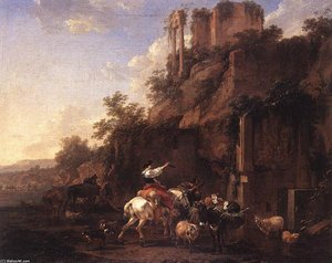 Rocky Landscape With Antique Ruins — Nicolaes Berchem