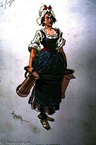 Costume Design For A Servant Girl From The Opera — Adolf Hohenstein