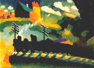 View of Murnau with train and castel